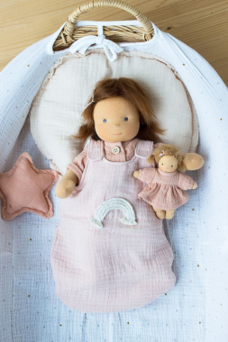 Anfertigung Schlafsack puder mit Regenbogen für 35 cm Puppe