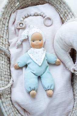 Anfertigung - Schlummerchen meeresschaum mit Blümchenmütze und Halstuch 32 cm
