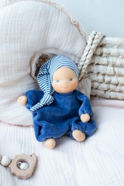 Minischlamperle dunkelblau mit gestreifter Mütze 22 cm