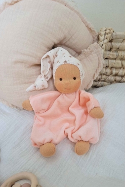 Minischlamperle apricot mit Blümchenmütze 22 cm